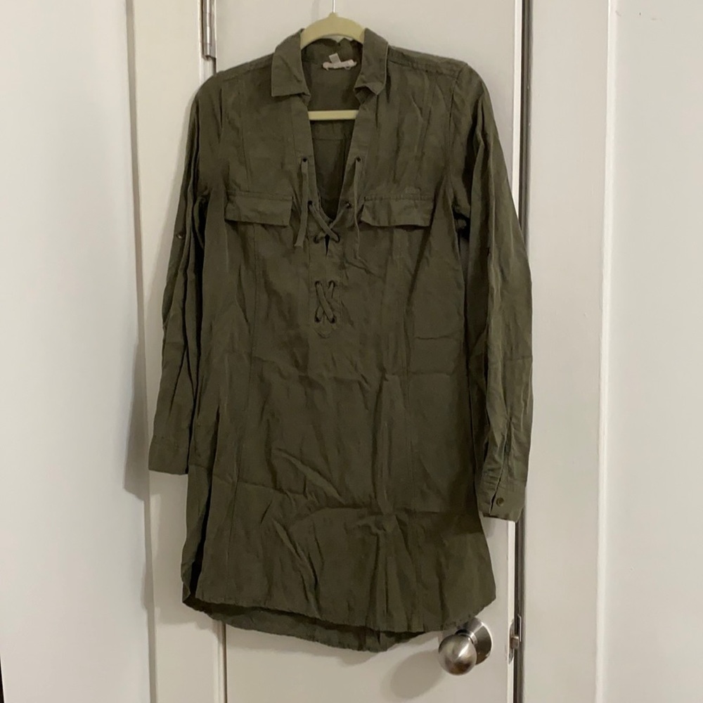 Army green shift dress